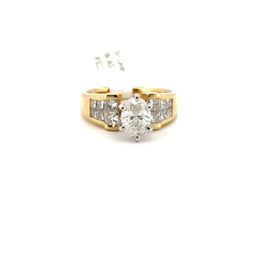 1.20ct. Natural Oval Diamond Estate Ring Set in 18K Yellow Gold Mounting