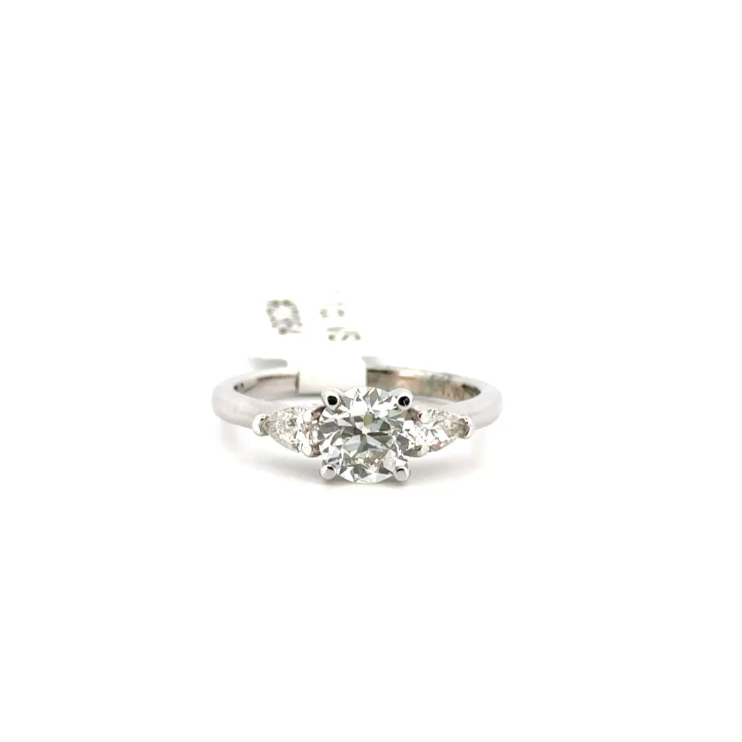 1.10ct. VS Old Euro Cut Natural Diamond With Pear Shape Accents Set in 14K White Gold