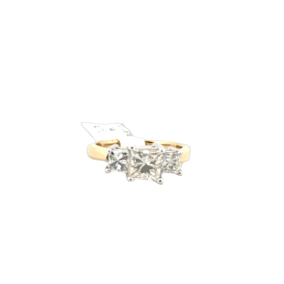 1.92cttw. Three Stone Natural Princess Engagement Set in 14K Yellow Gold