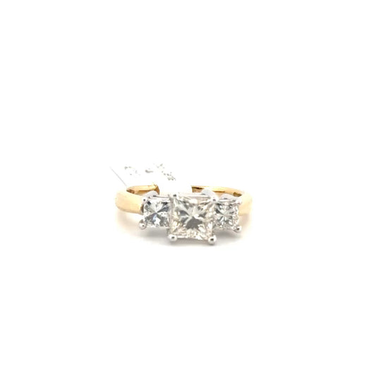 1.92cttw. Three Stone Natural Princess Engagement Set in 14K Yellow Gold