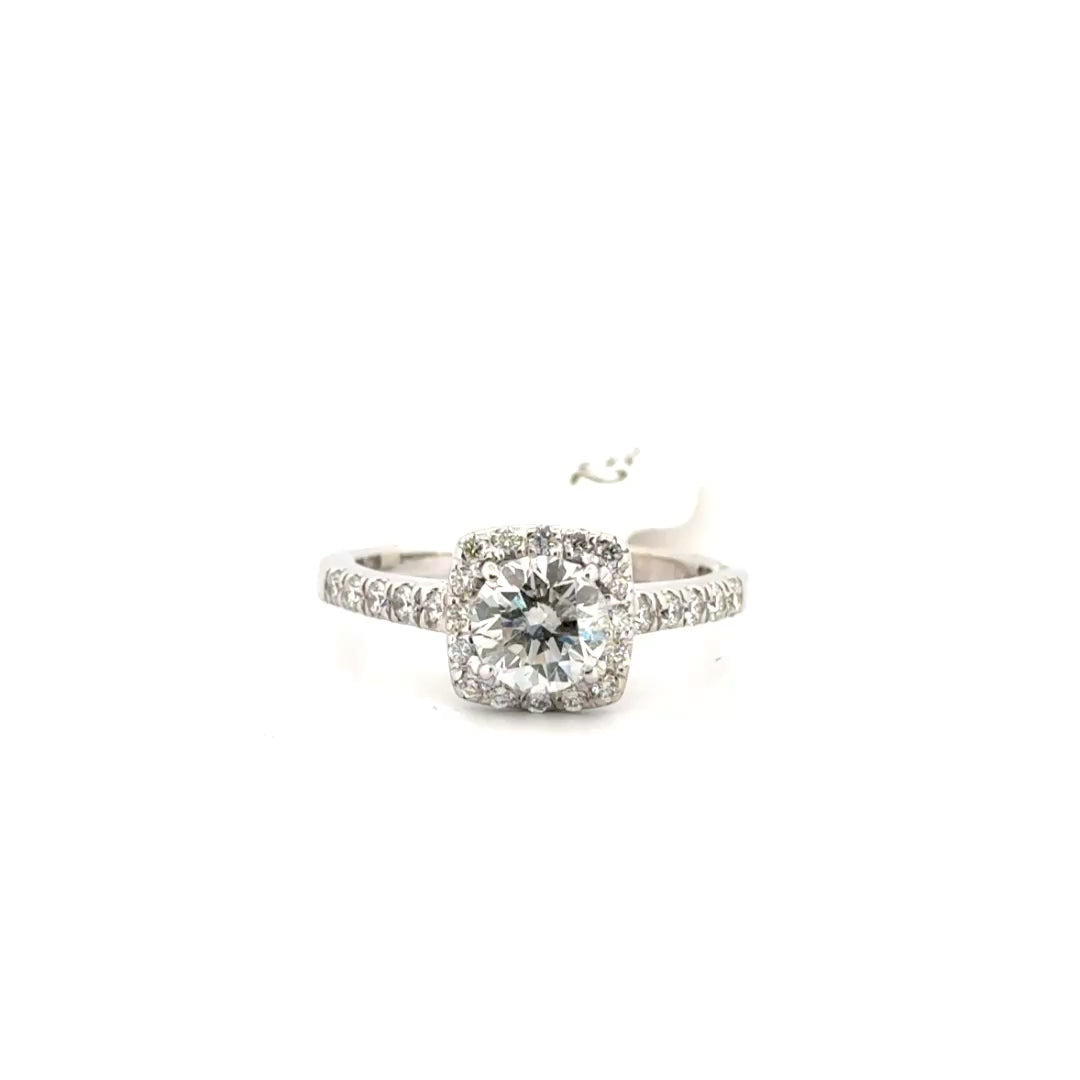 1ct. Natural Diamond Round Set in 14k White Gold Halo Sz 7