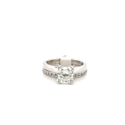 1.20ct. Natural Cushion Cut Diamond With Diamond Band Set in 14K White Gold