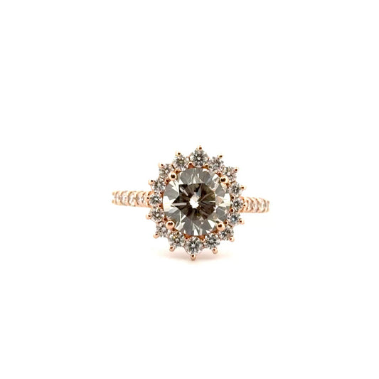 2.26ct. Round Natural Diamond Center in 14K Rose Gold Halo