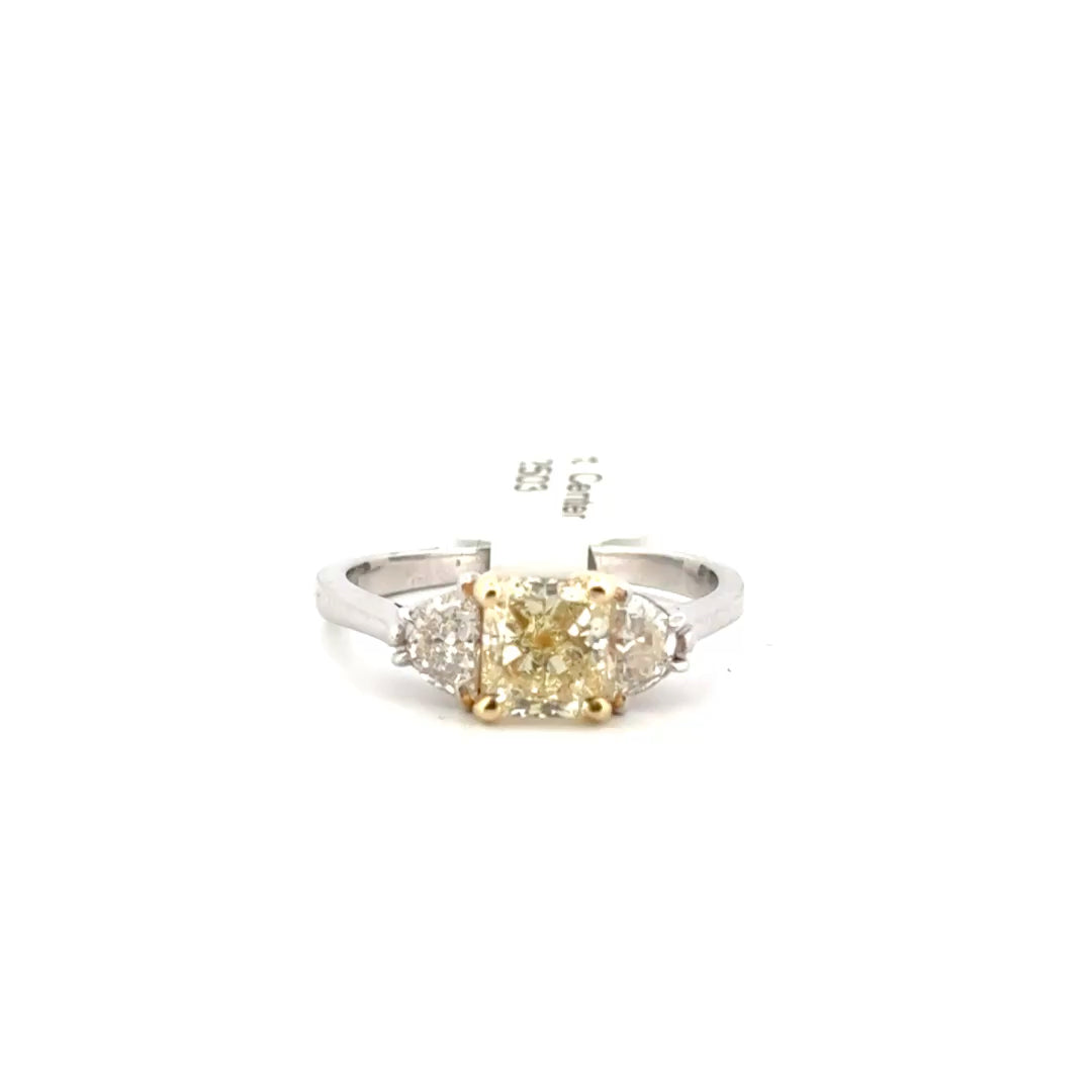 1.53ct. Natural Yellow Diamond Engagement Ring Set in 14K White Gold