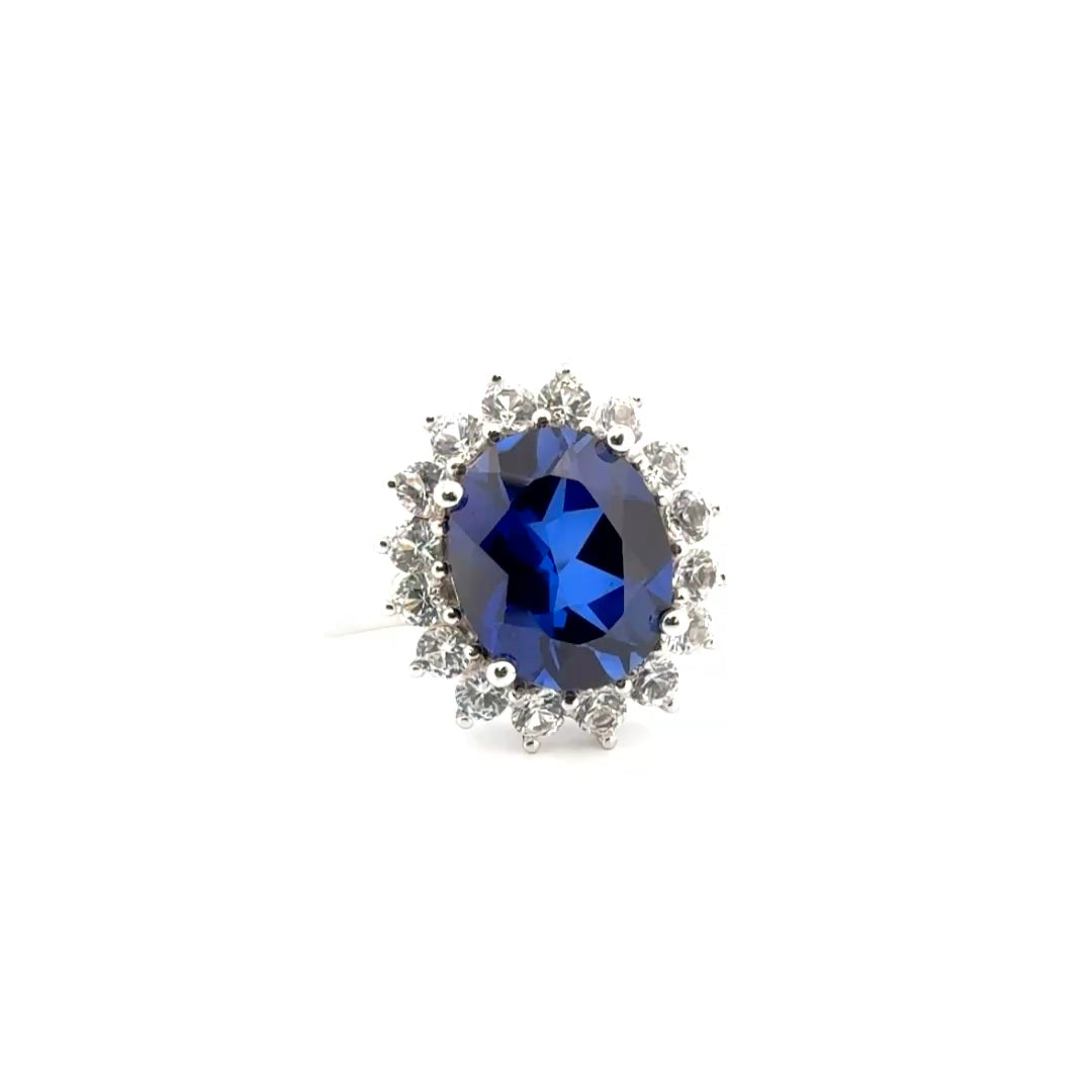 5.95ct. Lab Grown Sapphire Ring Set in 10K White Gold Sz 8