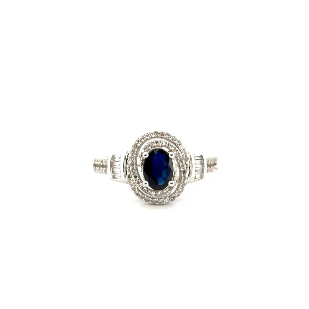 .67ct. Natural Sapphire Set in 10K White Gold Diamond Mounting Sz 7