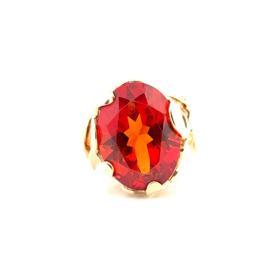 14K Yellow Gold 22.81ct. Orange Sapphire Vintage Style Ring