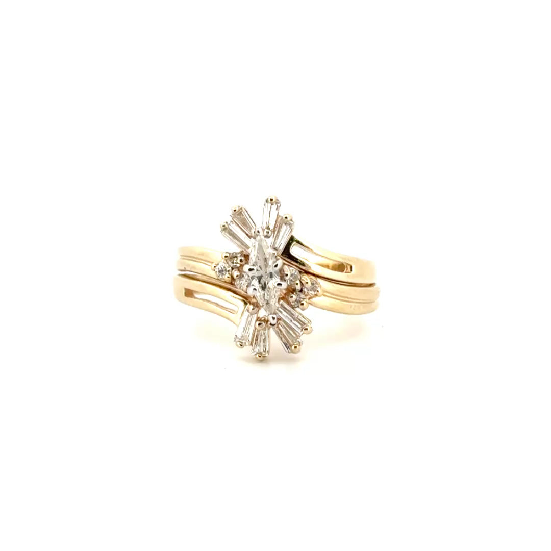 .93cttw. Marquise Natural Diamond Vintage Ring Set in 14K Yellow Gold Sz 7