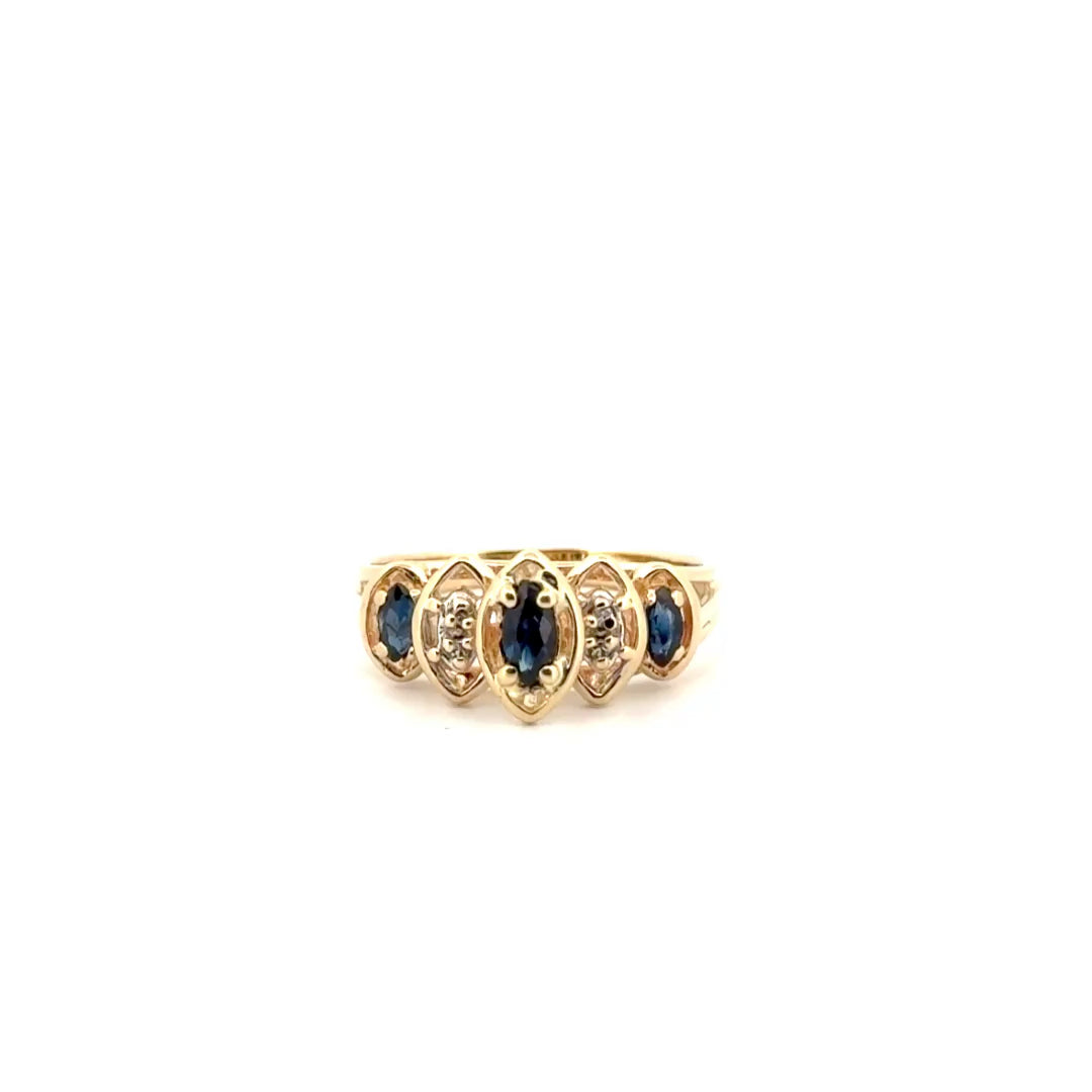 Natural Diamond & Sapphire Estate Ring Set in 14K Yellow Gold