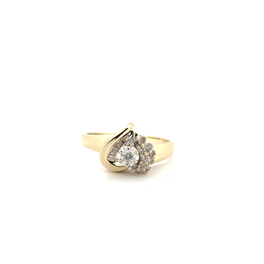 14K Yellow Gold Natural Diamond Heart Ring