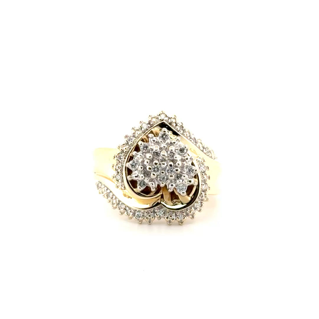 Natural Diamond Heart Shape Diamond Cluster Ring in 14K Yellow Gold