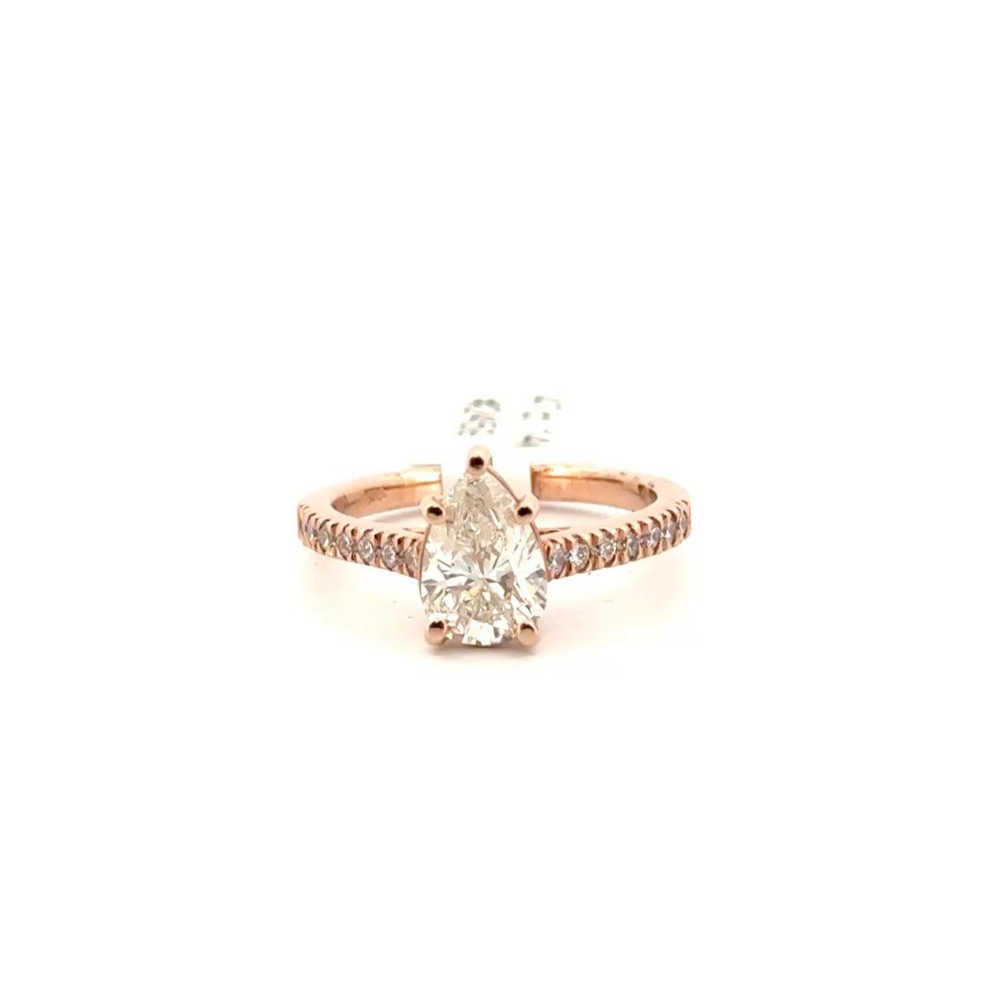 1.47ct. K I2 Natural Diamond Pear Shape Set in 14K Rose Gold Mounting Sz 7
