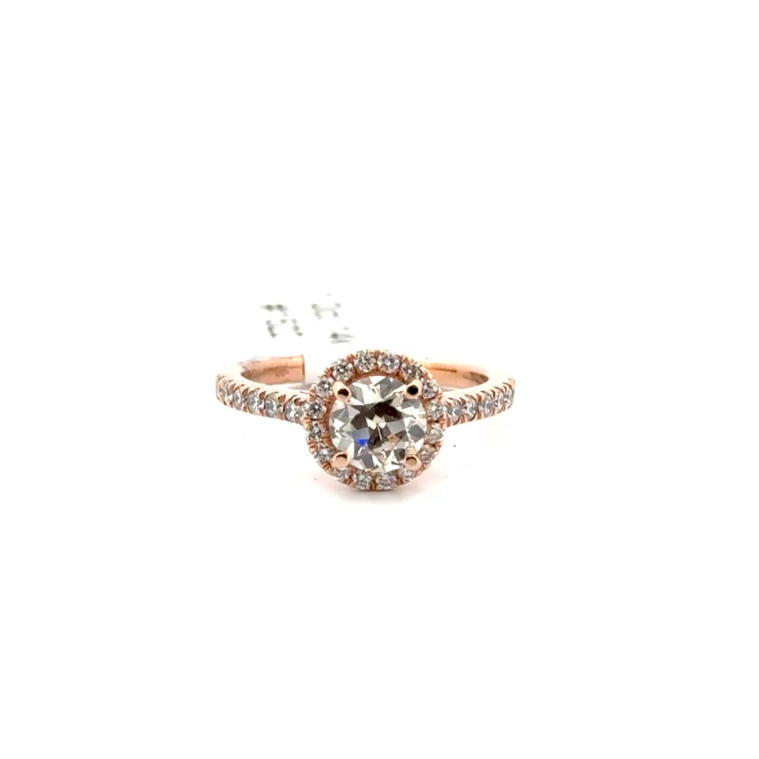 1.0ct. Round Natural Champagne Diamond Set in 14K Rose Gold Halo Mount