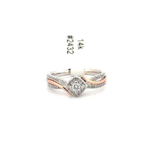 Natural Diamond Ring Set in Two Tone 14K White & Rose Gold