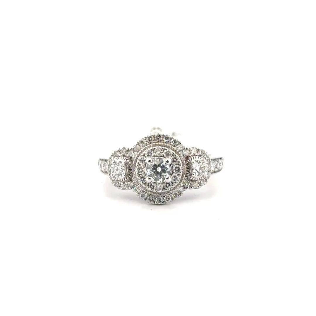 Natural Diamond Tiered Cluster Ring Set in 14K White Gold Sz 6.5
