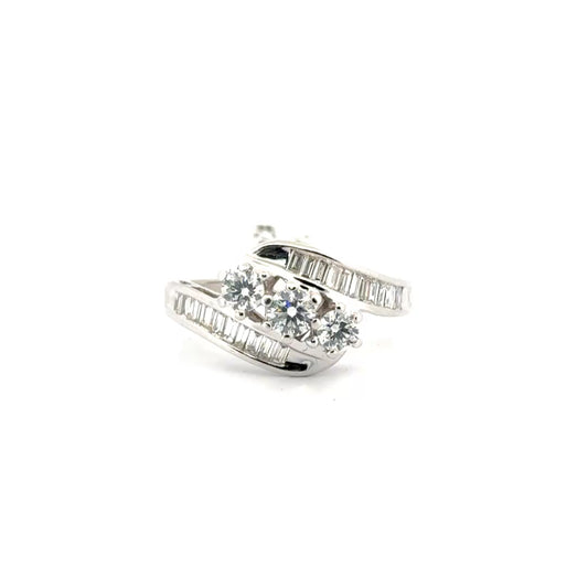 Three Stone Natural Diamond Engagement Ring Set in 14K White Gold