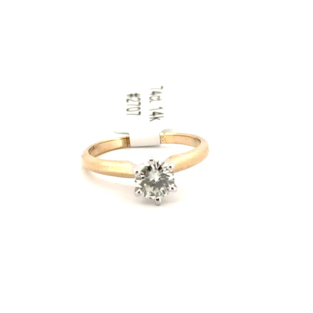 .74ct Natural Round Diamond Solitaire Set in 14K Yellow Gold Sz 7.5