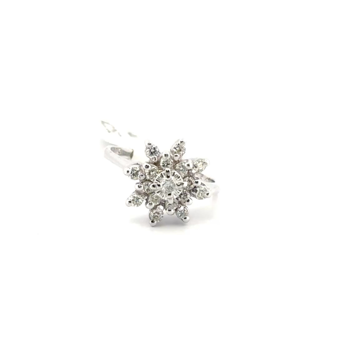 Natural Diamond Flower Ring Set in 14K White Gold