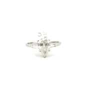 2.07ct. Pear Shape Natural Diamond Estate Ring Set in 14K White Gold With Baguette Accents Sz 8.5