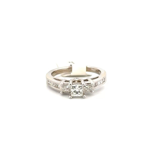 Three Stone Natural Diamond Engagement Ring Set in 14K White Gold