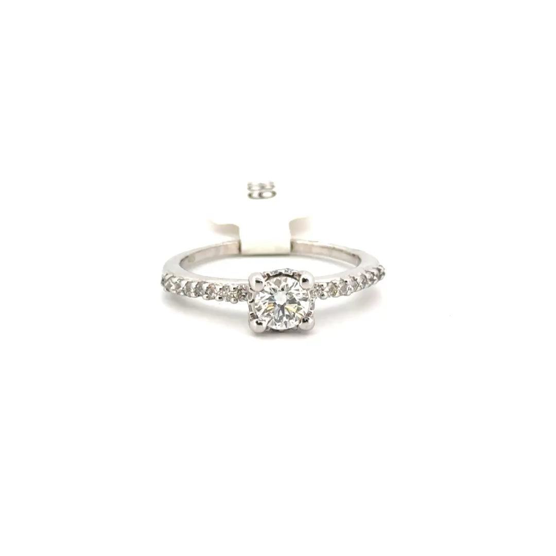 Round Natural Diamond Engagement Ring Set in 14K White Gold