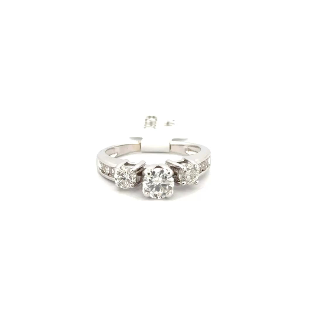 Three Stone Natural Diamond Engagement Ring Set in 14K White Gold Sz 5
