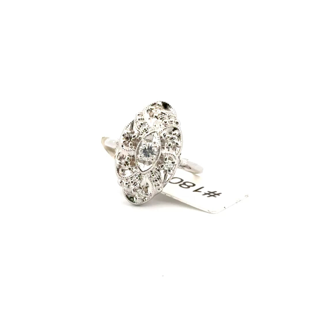 Vintage 14K White Gold Natural Diamond Ring Sz 3