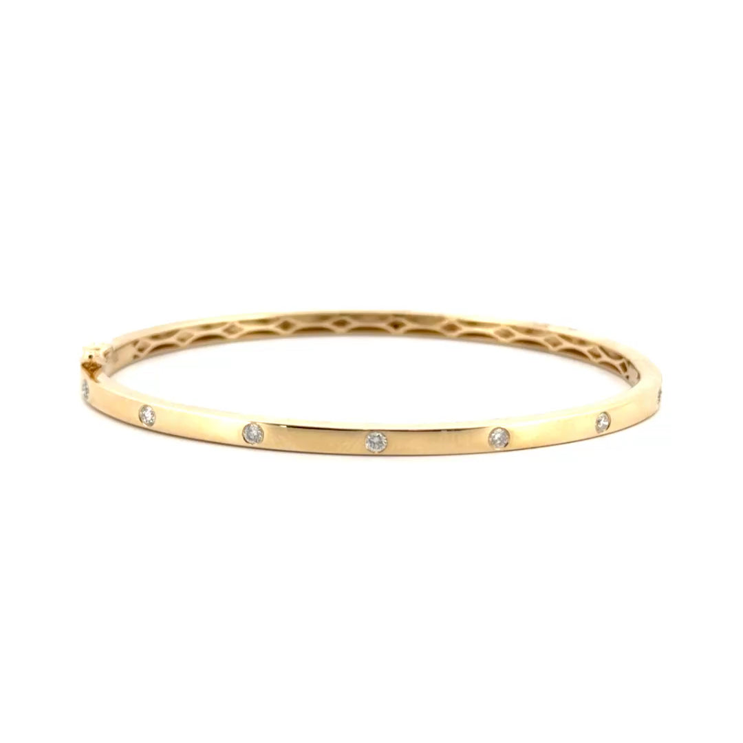 .25cttw. Inlay Diamond Bangle Set in 14K Yellow Gold 6.5"