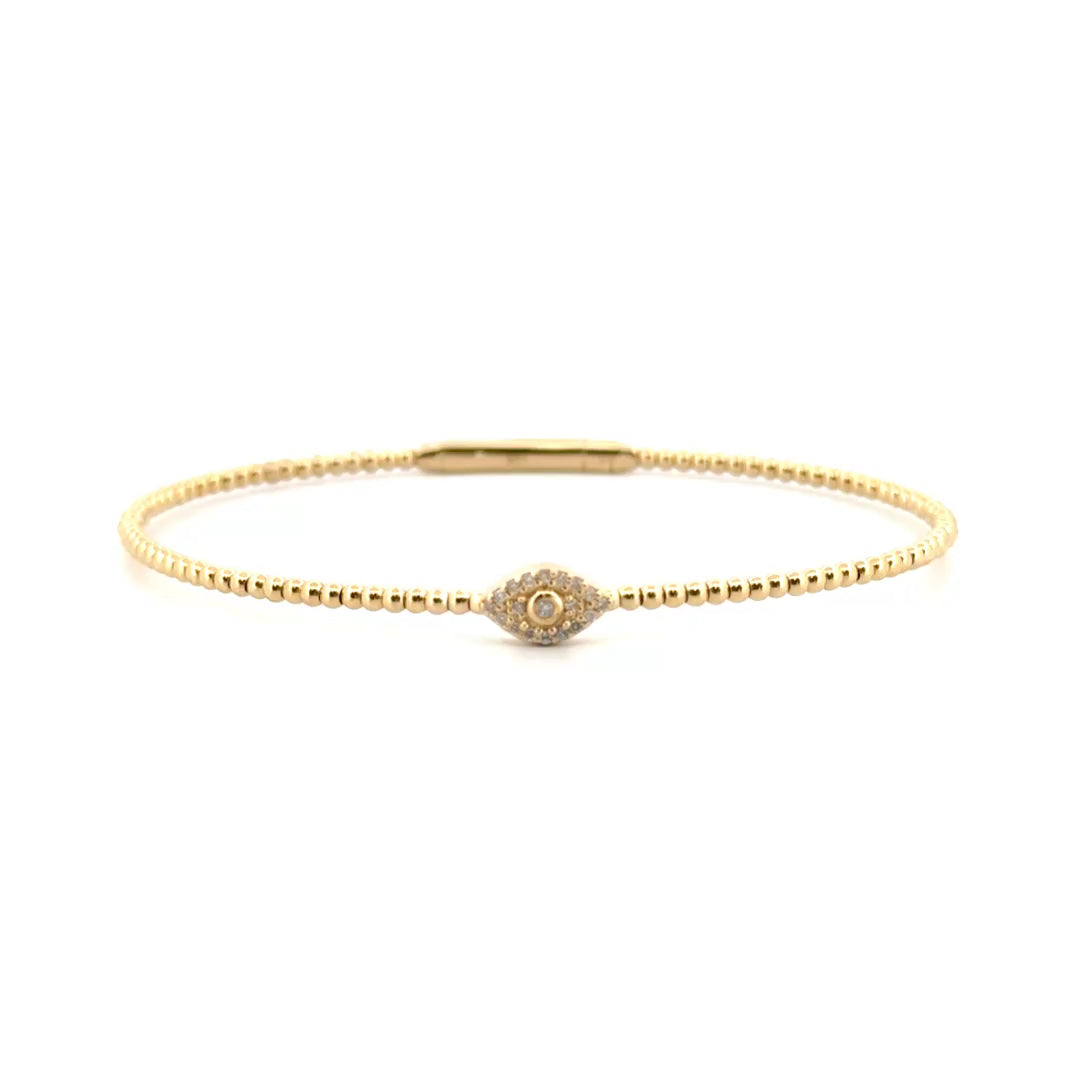 .1cttw. Natural Diamond Evil Eye Flexible Bangle Set in 14K Yellow Gold