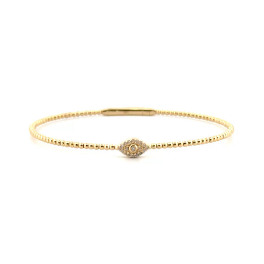 .1cttw. Natural Diamond Evil Eye Flexible Bangle Set in 14K Yellow Gold