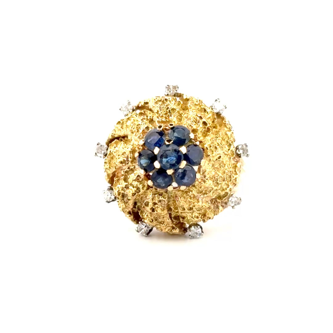 1.82cttw. Sapphire Dome Nugget Style Ring With Diamonds set in 18k Yellow Gold