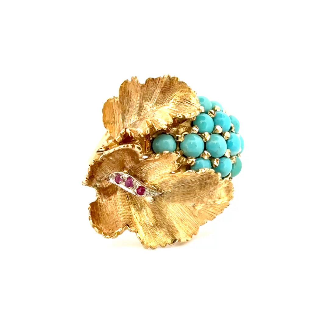 Turquoise Fashion Estate Ring Set in 18K Yellow Gold