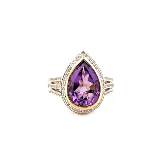 Purple Stone Ring Set in 14K Yellow Gold & Diamonds