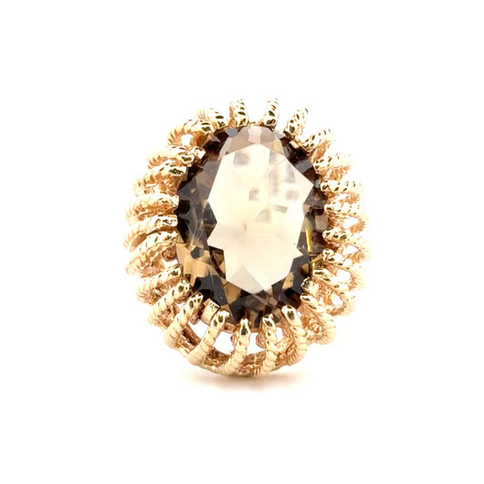 13.25ct. Smoky Quartz Estate Ring Set in 14K Yellow Gold