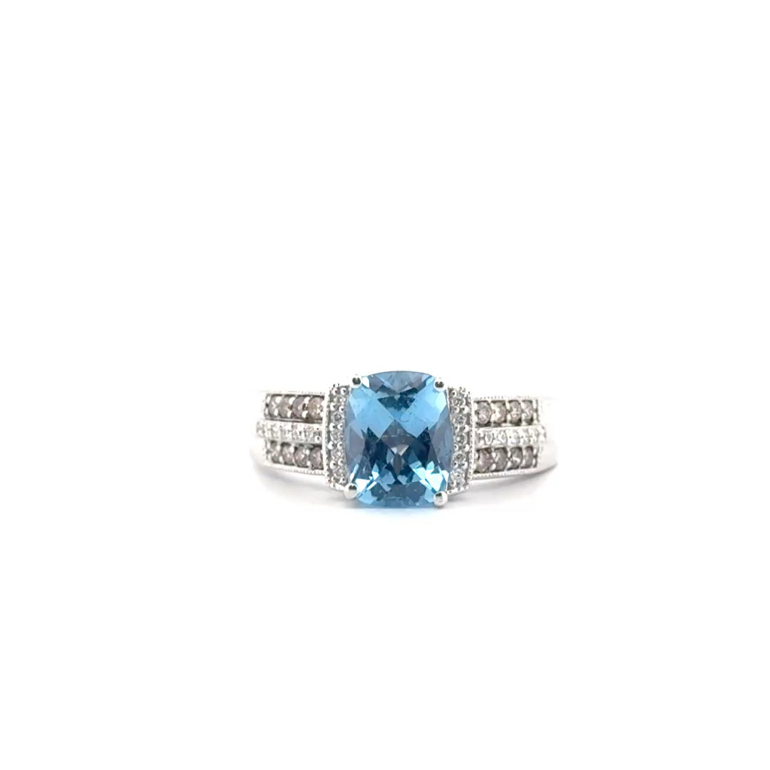 Blue Topaz & Diamond Ring Set in 14K White Gold