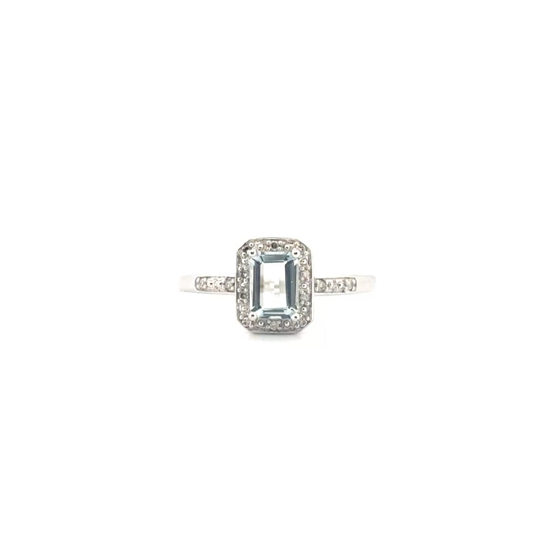 Diamond & Light Blue Stone Set in 10K White Gold