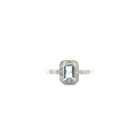 Diamond & Light Blue Stone Set in 10K White Gold