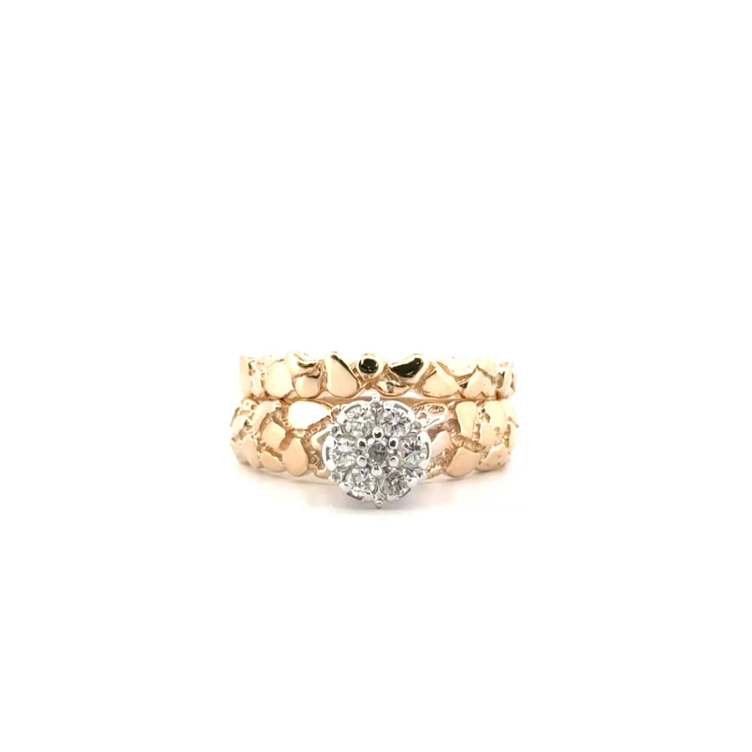 Natural Diamond Nugget Style Engagement With Band Set in 14K Yellow Gold