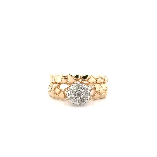 Natural Diamond Nugget Style Engagement With Band Set in 14K Yellow Gold