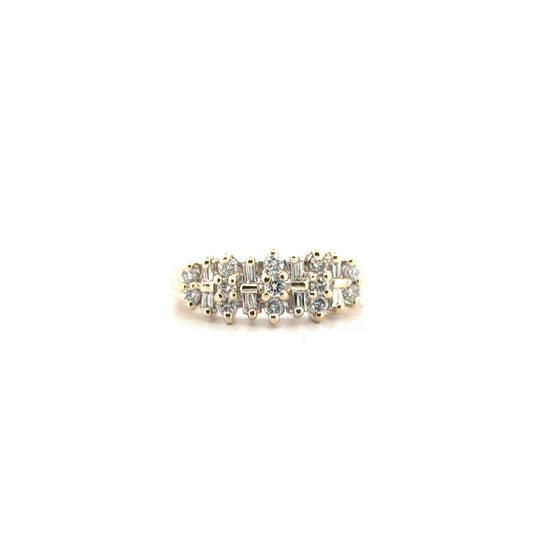 Natural Baguette & Round Diamond Ring Set in 10K Yellow Gold