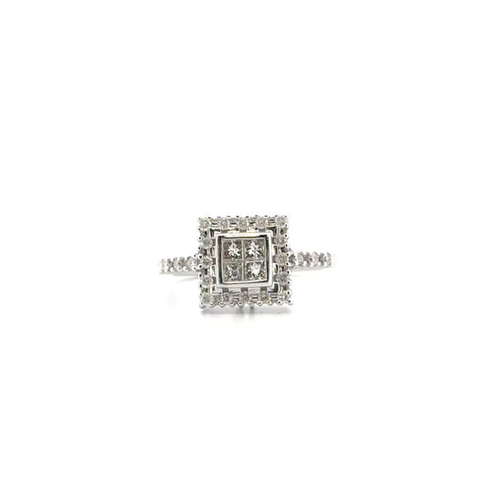 Natural Diamond Quad Set in Halo Engagement Ring in 14K White Gold