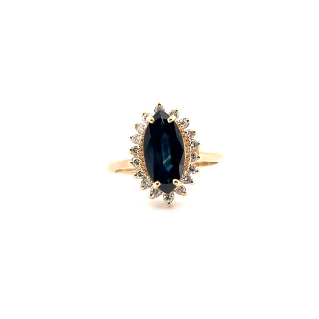 1.76ct. Natural Blue Sapphire Ring Set in 14K Yellow Gold Diamond Mounting Sz 6.75