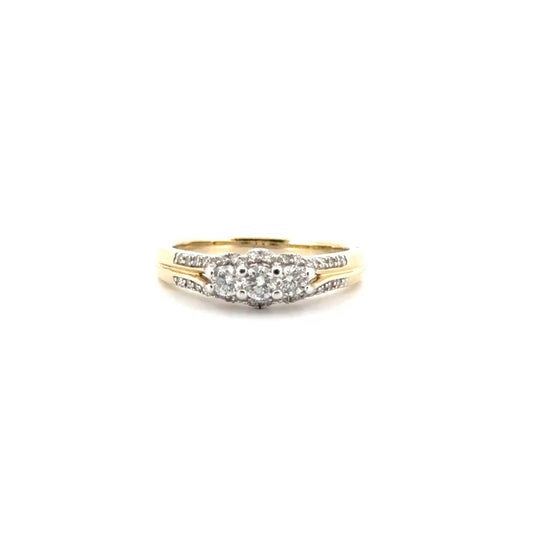 Three Stone Natural Diamond Ring Set in 14K Yellow Gold