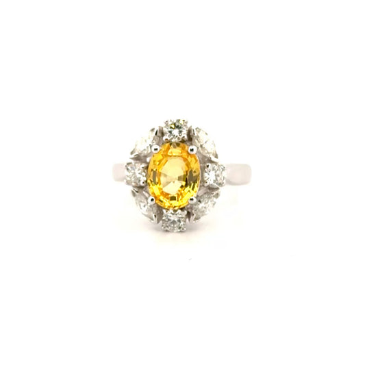 1.75ct. Natural Yellow Sapphire & Diamond Ring Set in 14K White Gold