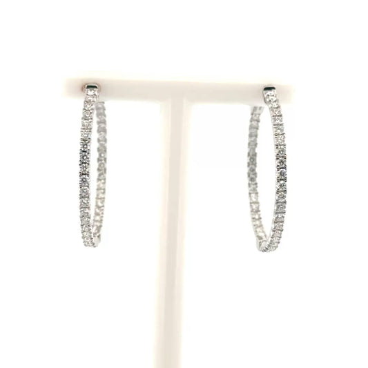 Natural Diamond Hoop Earrings in 14K White Gold