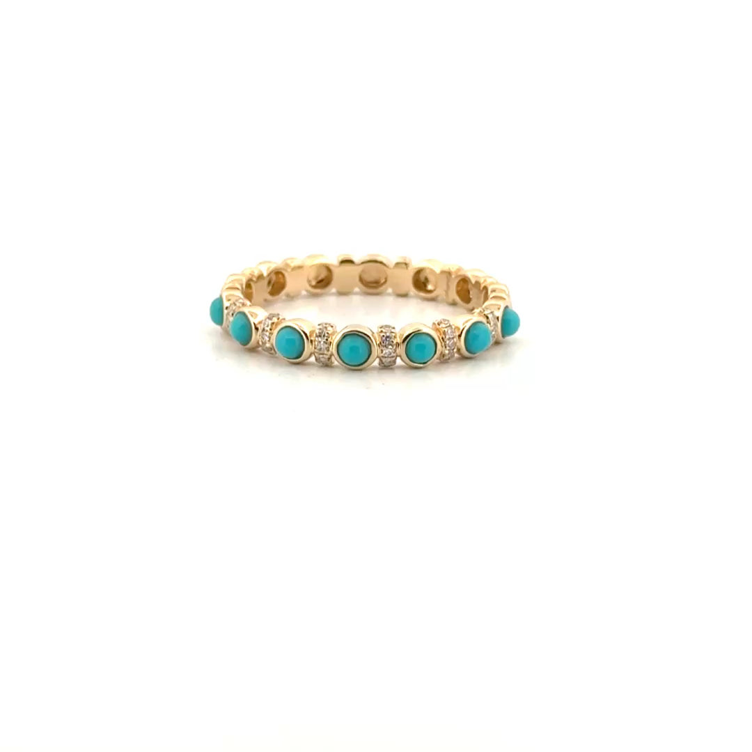 Natural Diamond & Turquoise Fashion Ring in 14K Yellow Gold