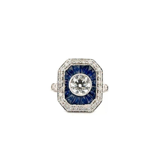 1ct. Natural Diamond Center in Vintage Style Natural Sapphire & Diamond Mounting