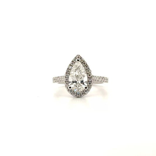 1.43ct. E VS1 Lab Grown Pear Diamond in 14K White Gold Halo Mounting