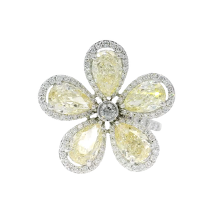 3.25cttw. Lab Grown Fancy Light Yellow Pears & White Round Diamond Flower Ring in 14K White Gold