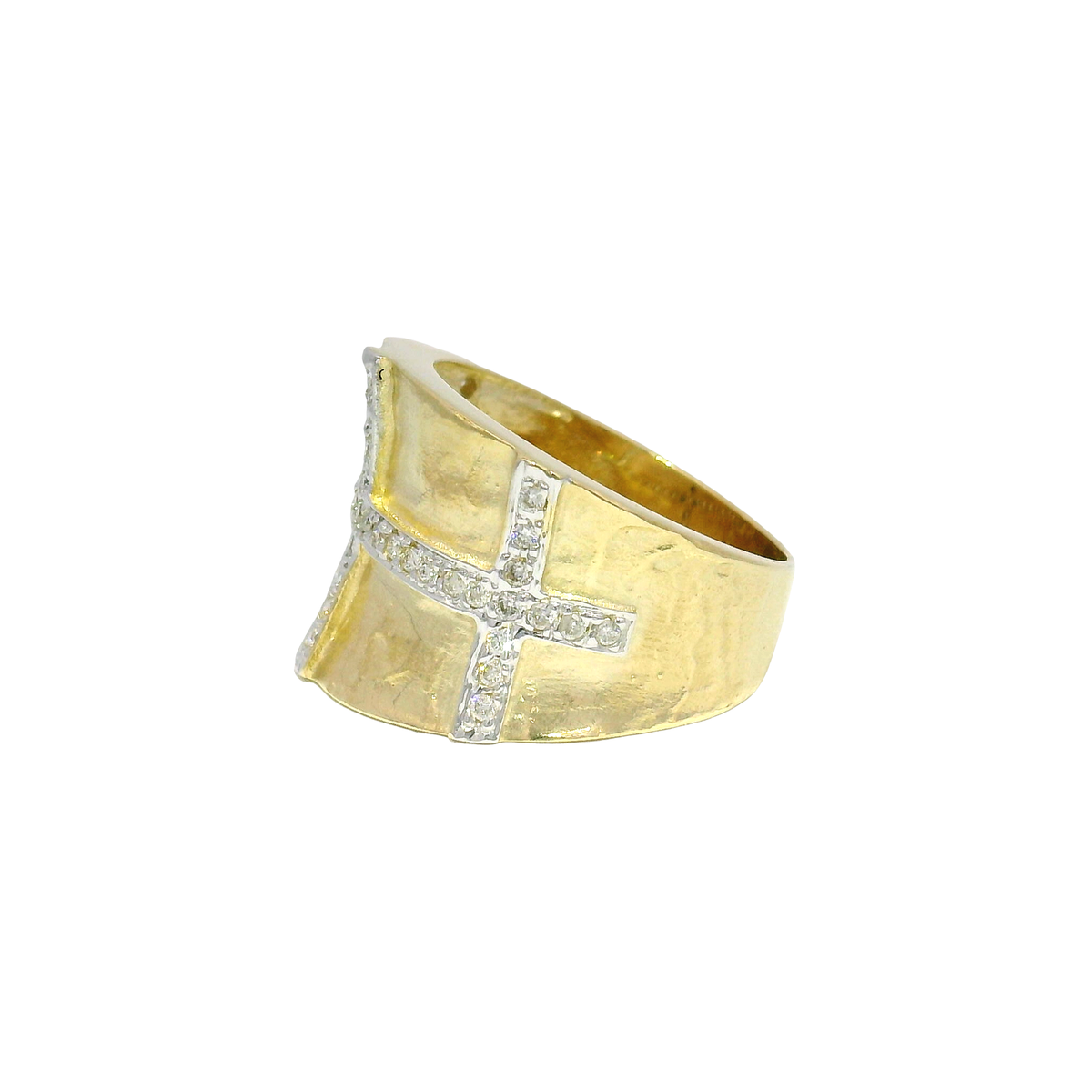 Textured 14K Yellow Gold Geometric Statement Ring Feautring Natural Diamonds Sz 8